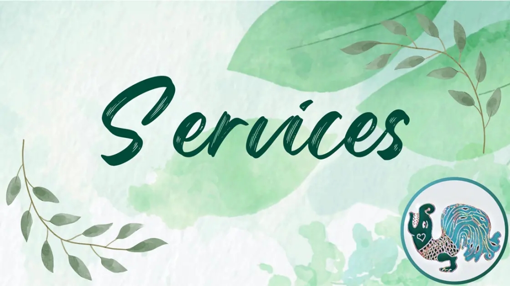 "Services" in brush script on a green, leafy background. Makara logo in bottom right.